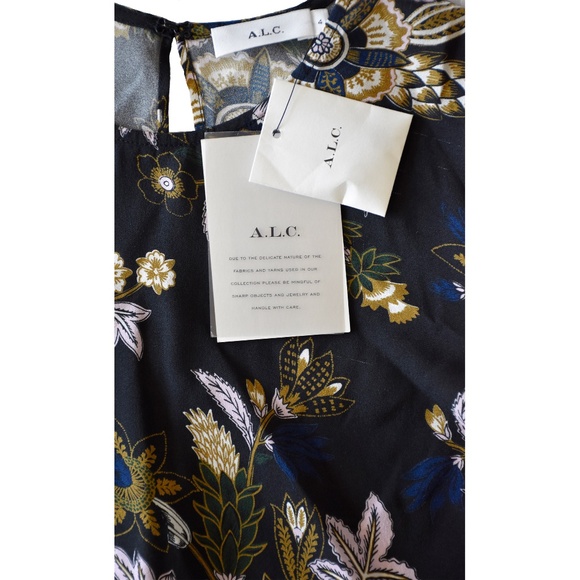 A.L.C. WOMEN NWT COOPER 100% SILK L/S OPEN BACK BLACK MULTI BLOUSE. SIZE 4 - Picture 11 of 12